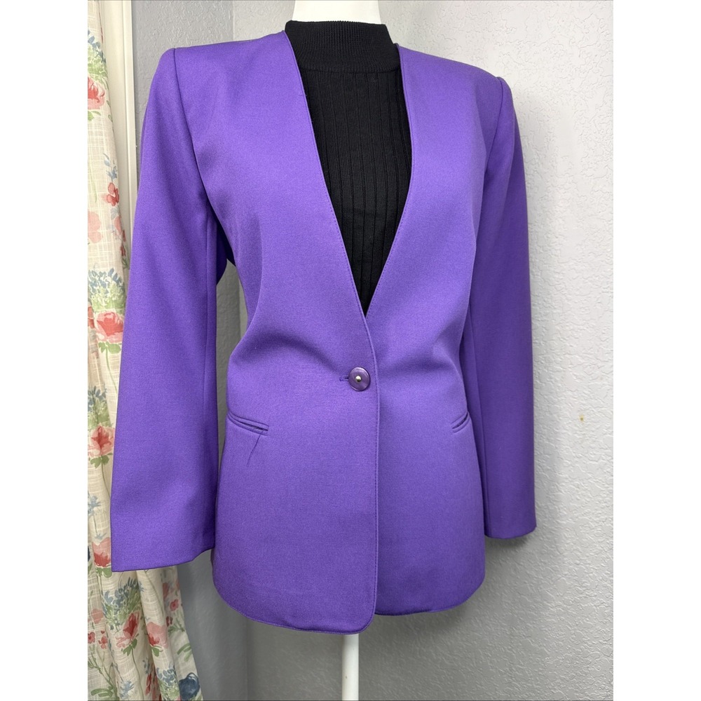 Vtg Worthington Purple Blazer Single Button Jacket 8 Petite Secretary‎ Geek